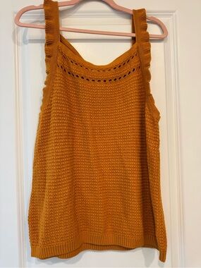 J Crew Women’s Knit Tank Top in Mustard with Eyelet Detail